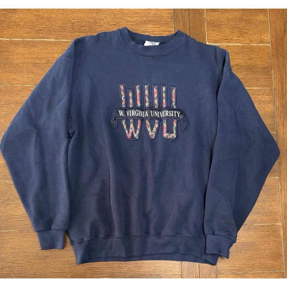 Vintage West Virginia Mountaineers Mens Size L Made In USA Navy Crewneck Sweater